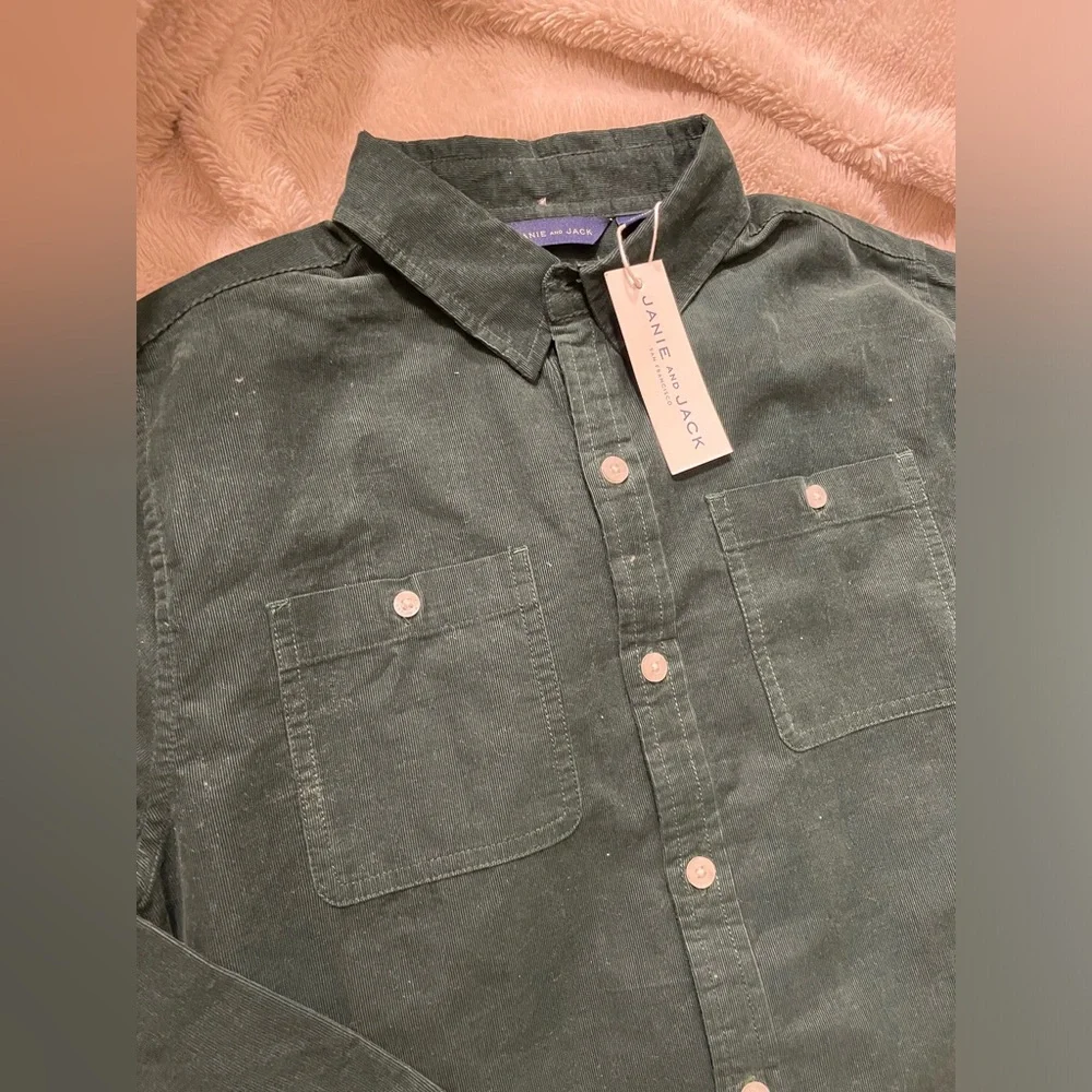 NWT Janie and Jack Green Corduroy Button Down Shirt